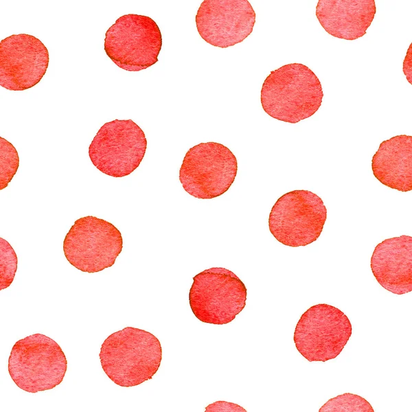 Varrat Nélküli Kézzel Rajzolt Akvarell Mintával Készült Kerek Piros Pontok — Stock Fotó