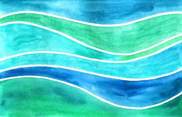 Peinture Aquarelle Abstraite Vagues Bleues Vertes Texture Art Fond Horizontal — Photo