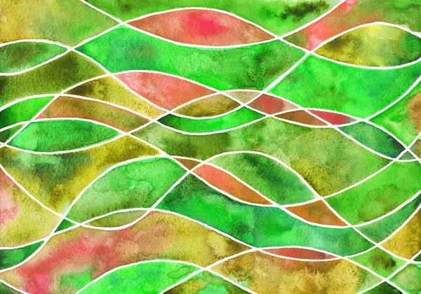 Αφηρημένη Χέρι Ζωγραφισμένο Πράσινο Και Πορτοκαλί Κύματα Ακουαρέλα Ζωγραφική Τέχνη — Φωτογραφία Αρχείου