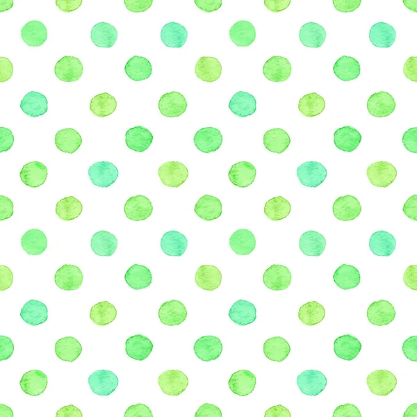 Seamless Hand Drawn Watercolor Pattern Green Dots White Polka Dot — Vetor de Stock