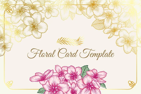 Kwiaty Botaniczne Zaproszenie Ślubne Elegancki Wzór Karty Złotymi Różowymi Kwiatami — Wektor stockowy