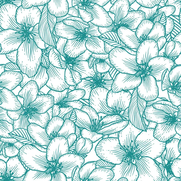 Schönes Nahtloses Monochromes Blumenmuster Mit Apfelblüten Natur Botanische Vektor Hintergrund — Stockvektor