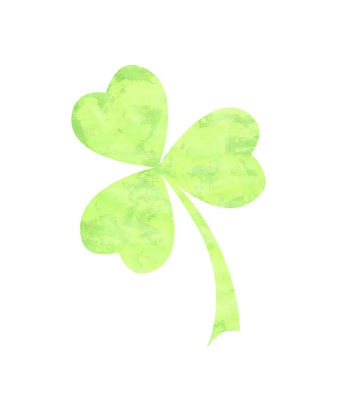 Shamrock trefoil leaf symbol in light green isolated over white. Hand drawn watercolor illustration for Happy Saint Patrick\'s Day greeting card. Irish festival celebration design element.