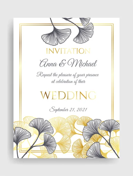Çiçekli düğün davetiyesi Altın zarif kart şablonu