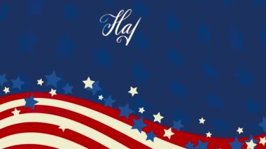Bağımsızlık Gününüz kutlu olsun. El yazısıyla yazılmış animasyon metinlerle dolu görüntüler. Modern alligraphy motion effect graphics, flat animasyon over stars and stripes flag background.