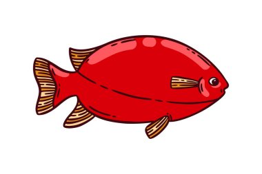 Parlak kırmızı balık, el çizimi vektör çizimi. Restoran deniz ürünleri menüsü grafik ögesi beyaz üzerine izole.