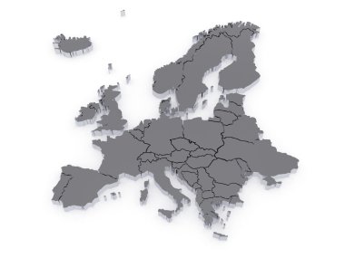 Avrupa'nın üç boyutlu harita.