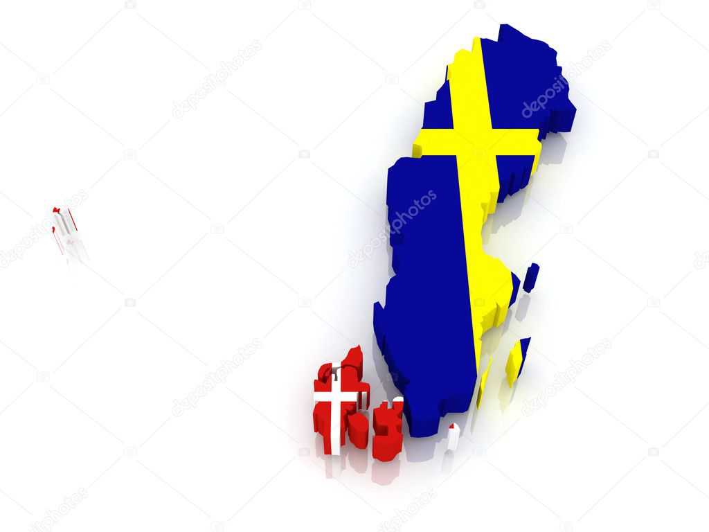 Map of Sweden and Denmark.