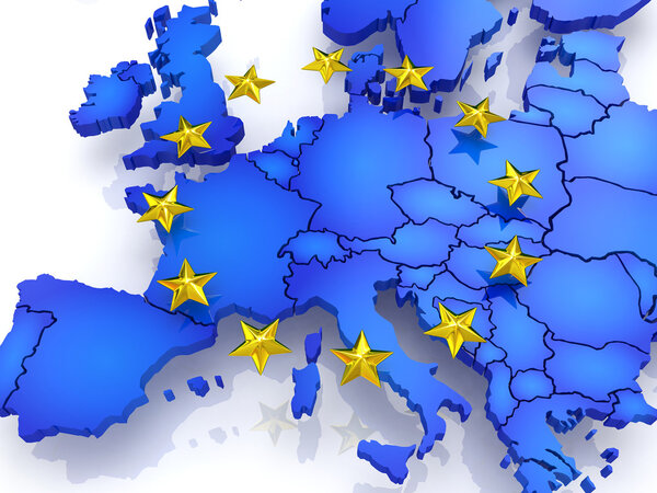 three-dimensional map of Europe.