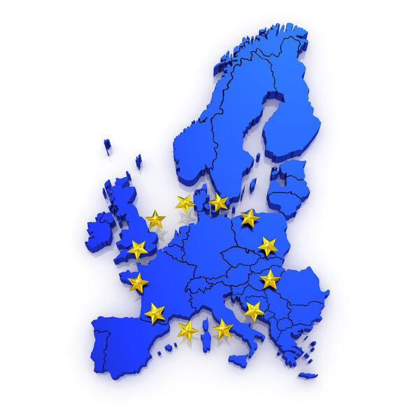 three-dimensional map of Europe.