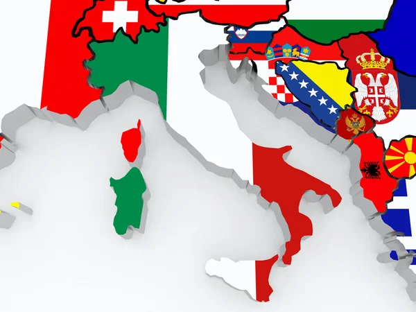 İtalya ve Balkanların Haritası. — Stok fotoğraf