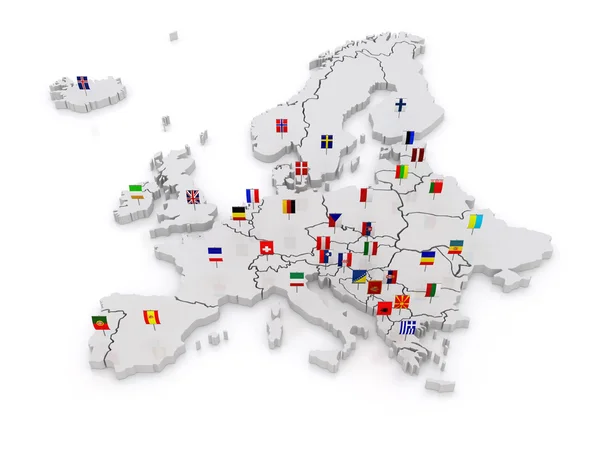 Trójwymiarowa mapa Europy. — Zdjęcie stockowe