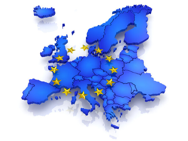 three-dimensional map of Europe.