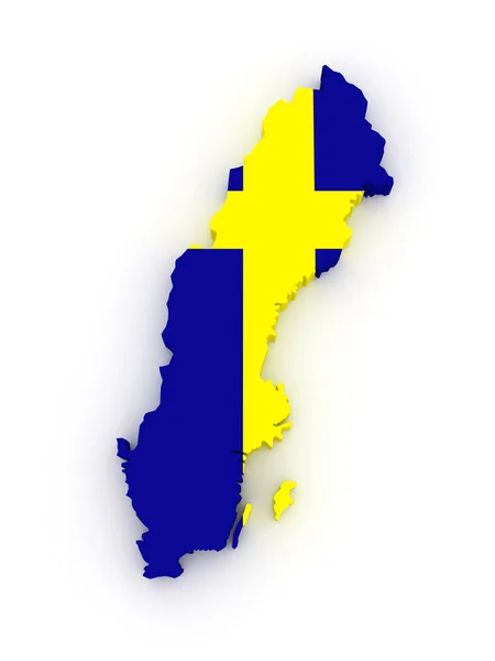 Dreidimensionale Karte von Schweden. — Stockfoto