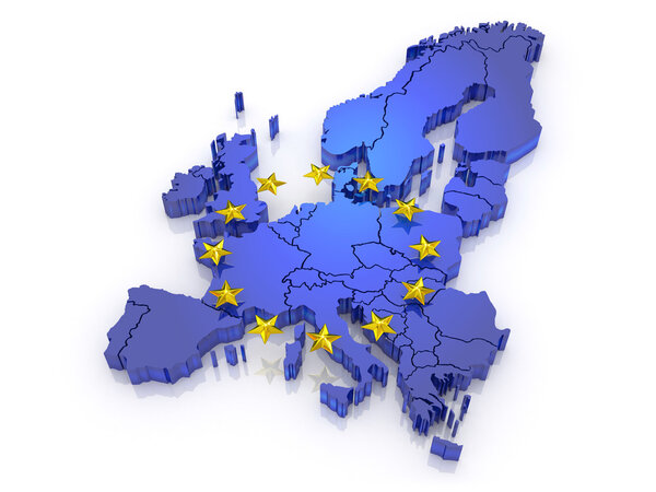 three-dimensional map of Europe.