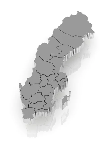 Trojrozměrná mapa Švédska. — Stock fotografie