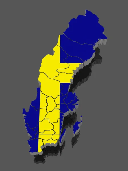 Carte en trois dimensions de la Suède — Photo