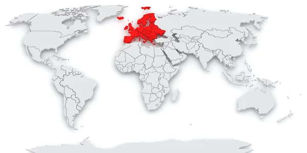 张世界地图。欧洲 — 图库照片