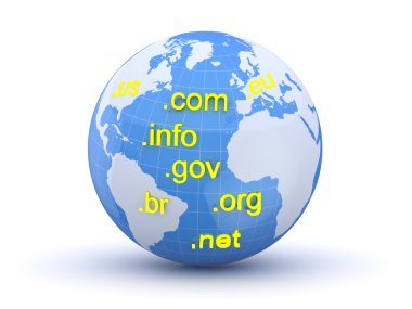 Küre ve Internet etki alanı. Dünya ve Dünya Haritası. 3D