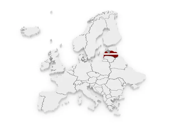 Mapa Evropy a Lotyšsko. — Stock fotografie