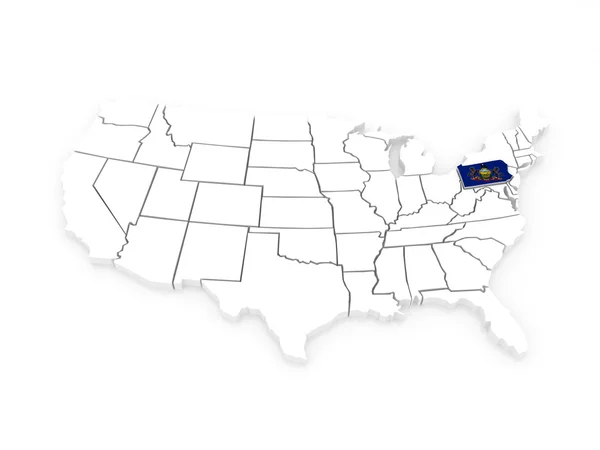 Mappa tridimensionale della Pennsylvania. Stati Uniti . — Foto Stock