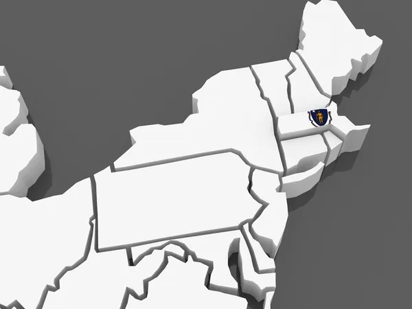 Mapa tridimensional de Massachusetts. Estados Unidos . — Fotografia de Stock
