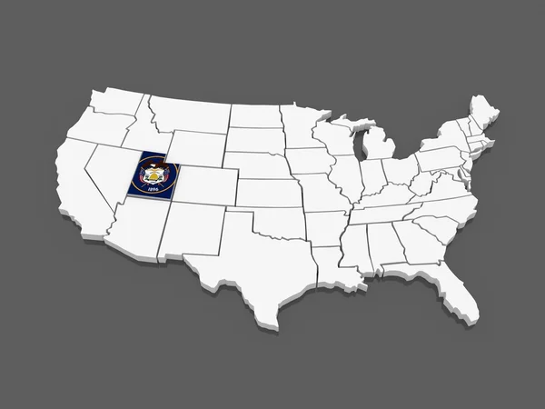 美国犹他州的三维地图。美国. — 图库照片