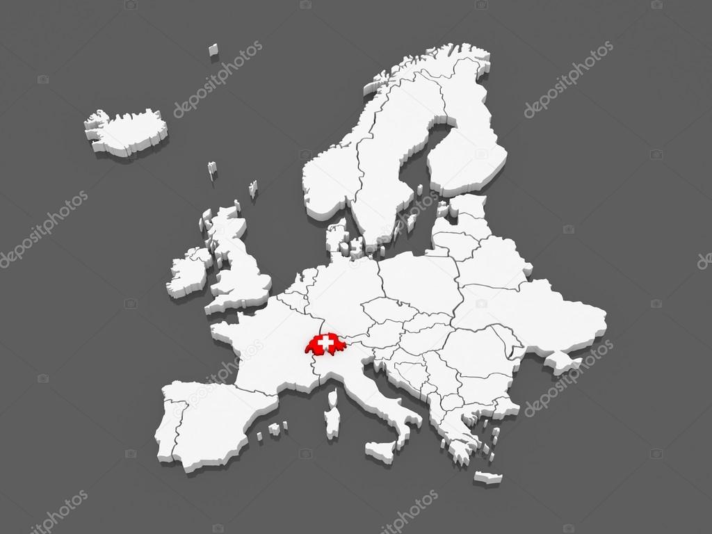 Map of Europe and Switzerland.