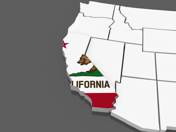 Trójwymiarową mapę z Kalifornii. Stany Zjednoczone Ameryki. — Zdjęcie stockowe