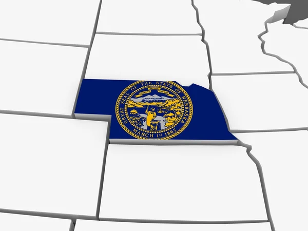 Nebraska üç boyutlu Haritası. ABD. — Stok fotoğraf