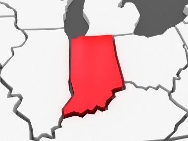 Indiana üç boyutlu Haritası. ABD.