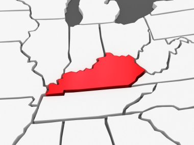 üç boyutlu kentucky Haritası. ABD.