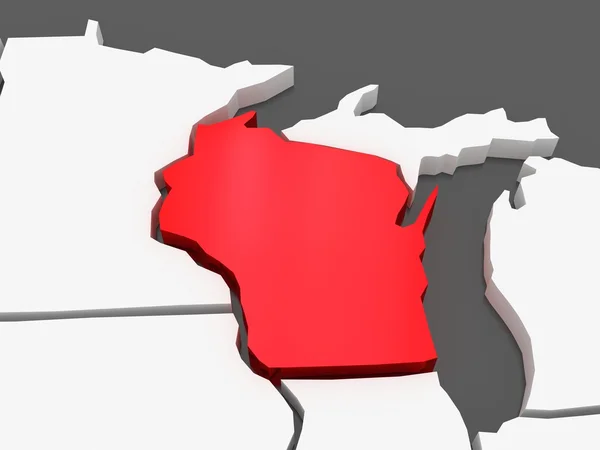 Mapa tridimensional do Wisconsin. Estados Unidos . — Fotografia de Stock