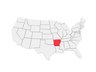 Arkansas üç boyutlu harita. ABD