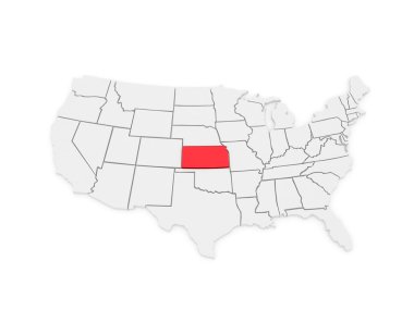 kansas'ın üç boyutlu harita. ABD.