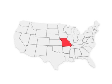 missouri üç boyutlu Haritası. ABD.