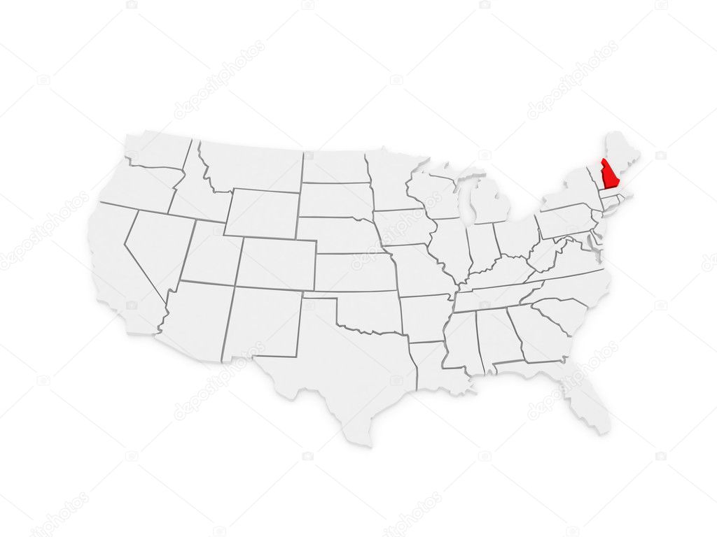 Three-dimensional map of New Hampshire. USA.