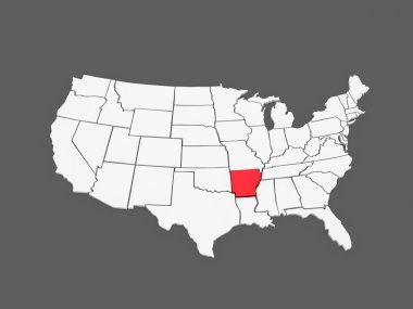 Arkansas üç boyutlu harita. ABD.
