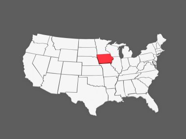 üç boyutlu harita Iowa. ABD.