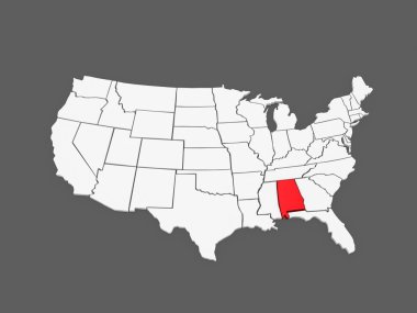 driedimensionale kaart van alabama. Verenigde Staten.