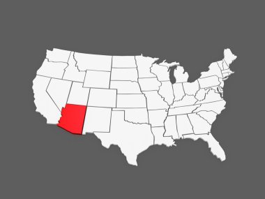 arizona'nın üç boyutlu harita. ABD.