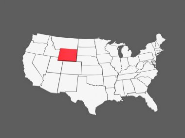 wyoming üç boyutlu Haritası. ABD.