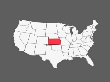 kansas'ın üç boyutlu harita. ABD.