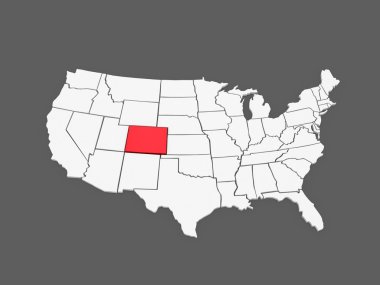 üç boyutlu harita Colorado. ABD.