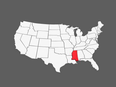 üç boyutlu harita Mississippi. ABD.