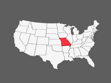 missouri üç boyutlu Haritası. ABD.