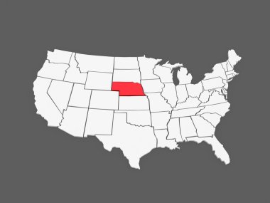 nebraska üç boyutlu Haritası. ABD.