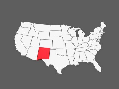 üç boyutlu harita new Mexico. ABD.