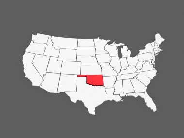 üç boyutlu harita Oklahoma. ABD.
