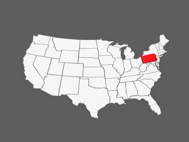 pennsylvania'nın üç boyutlu harita. ABD.